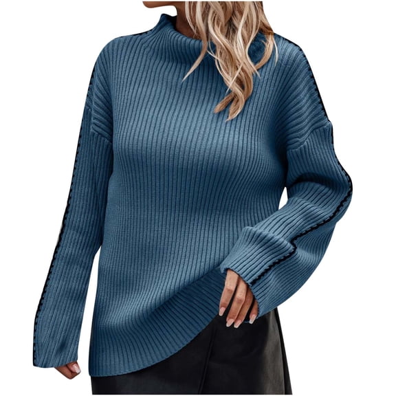 IROINNID Turtleneck Sweater for Women Winter Warm Knitted Pullover Casual Thermal Loose Fit Base Sweater On Sale,Blue