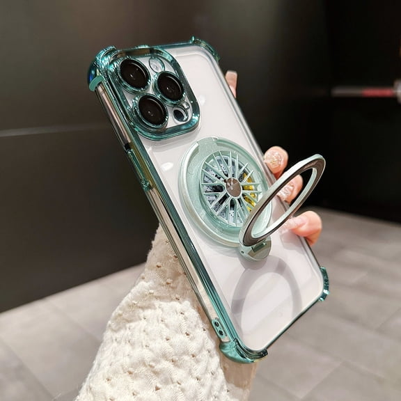 Allytechgroup Clear Case for Apple iPhone 15, Transparent Corner Protective Bumper Anti-Scratch Slim Fit Kickstand Phone Case for iPhone 15, Green