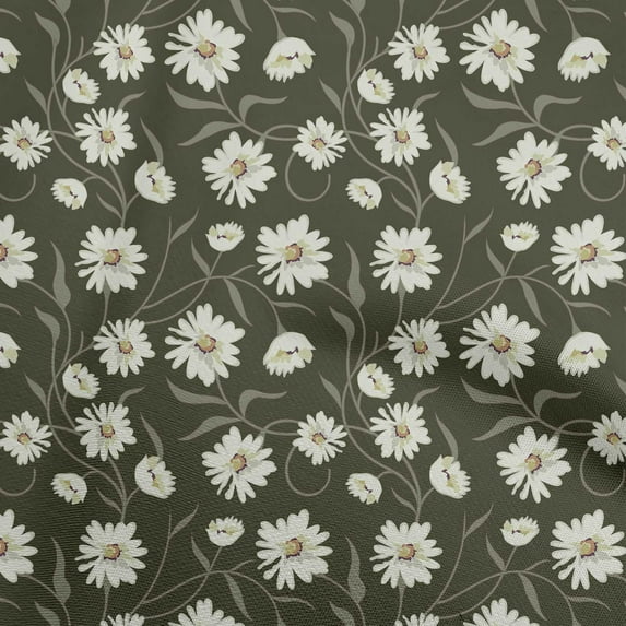 oneOone Cotton Poplin Twill Dark Olive Green Fabric Floral Dress Material Fabric Print Fabric By The Yard 56 Inch Wide