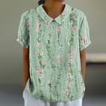 thumbnail image 2 of Birdeem Blouses pour Femmes T-Shirt Décontracté Imprimé Mode Manches Courtes Col Poupée Mignon Coton et Lin Blouse, 2 of 12