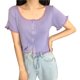 thumbnail image 1 of Chaqueta Mujer Encaje Cuello En U Abrigo Delgado Botón De Punto Camisa De Manga Corta, Morado Methold AP001095-02, 1 of 7