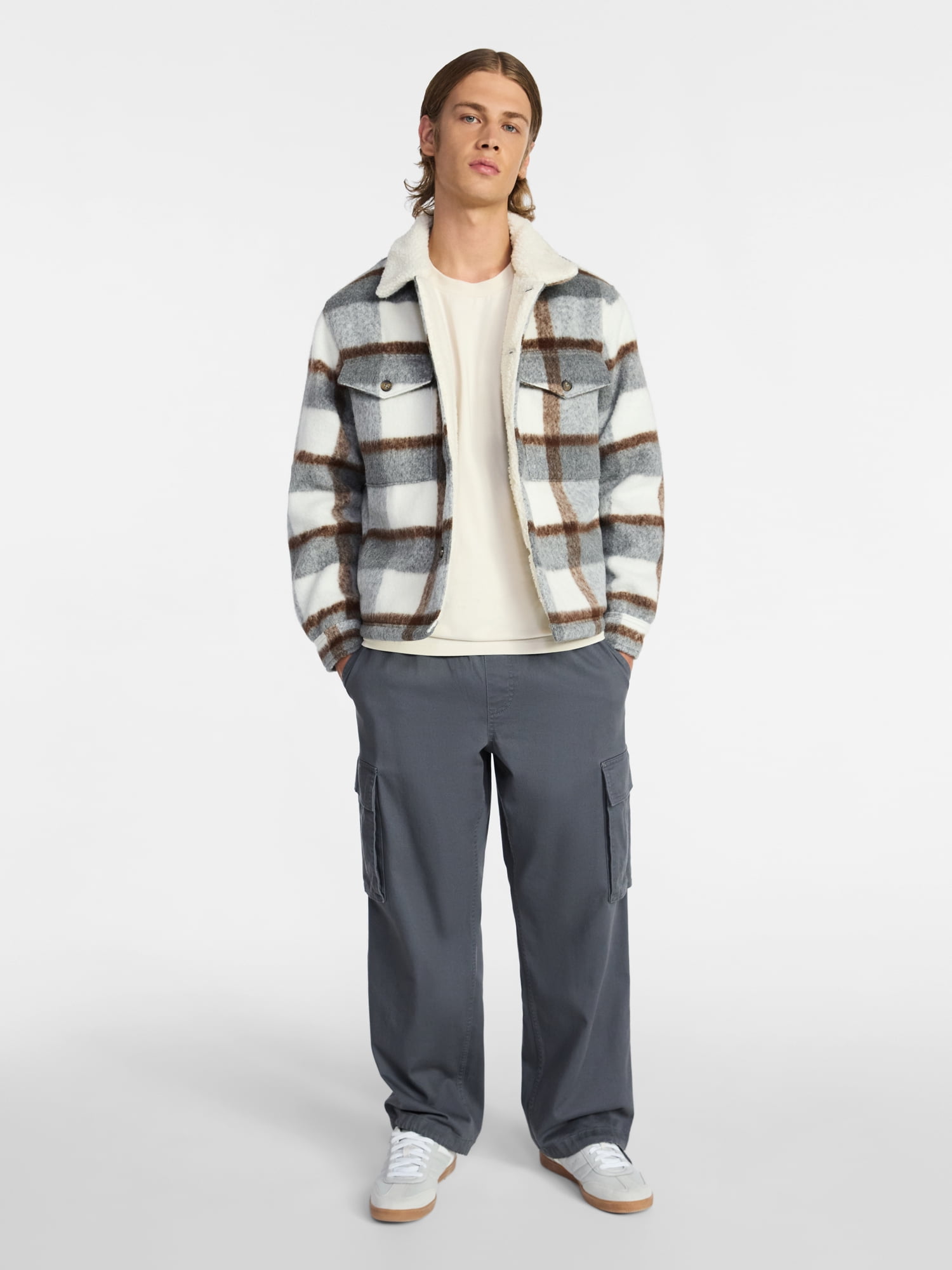 No Boundaries High-Pile Fleece Lined Plaid Overshirt, Men’s and Big Men’s