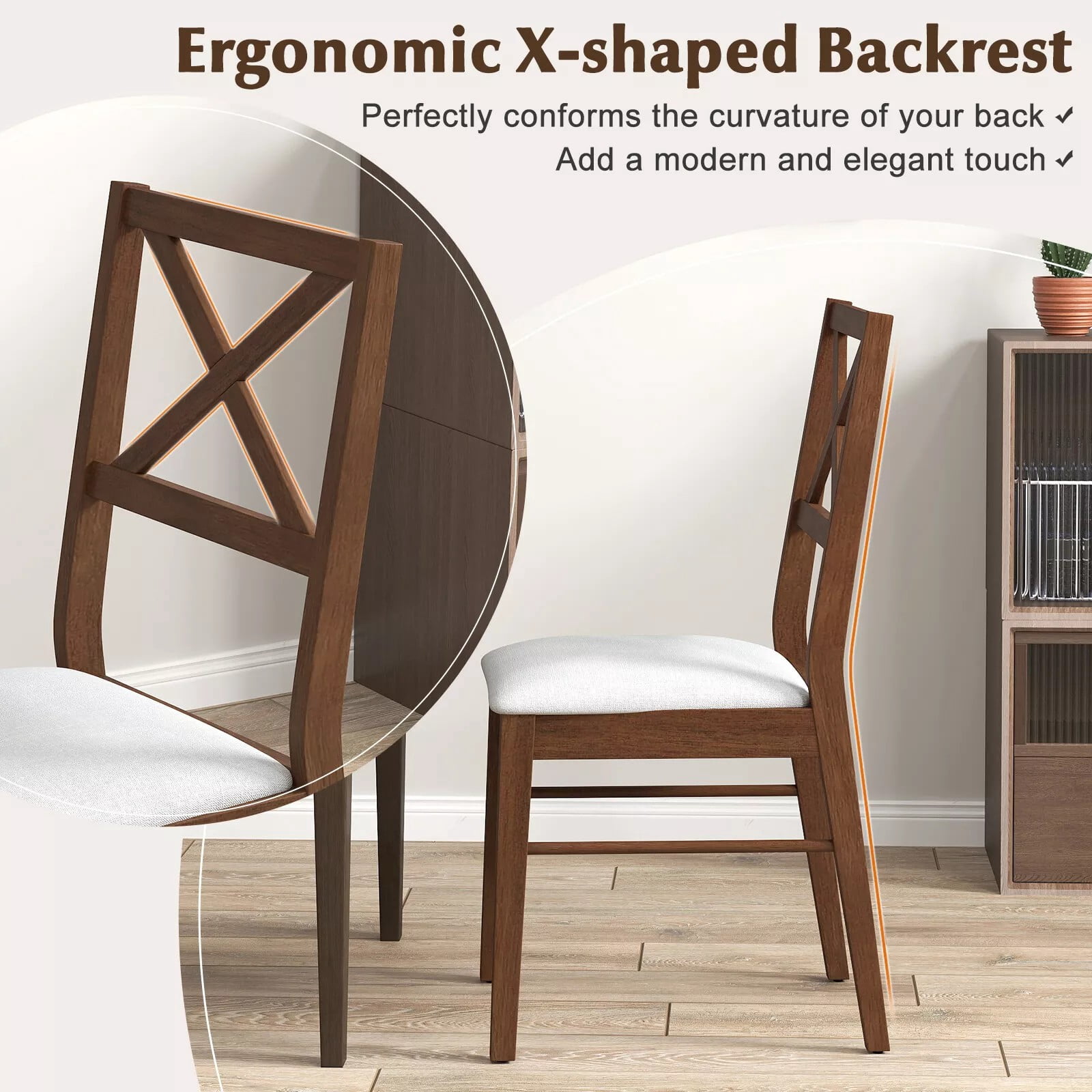 Auranook Modern Dining Chair Set of 2, Armless Kitchen Chair w/Rubber Wood Frame, Upholstered Seat, 400 LBS Load Capacity