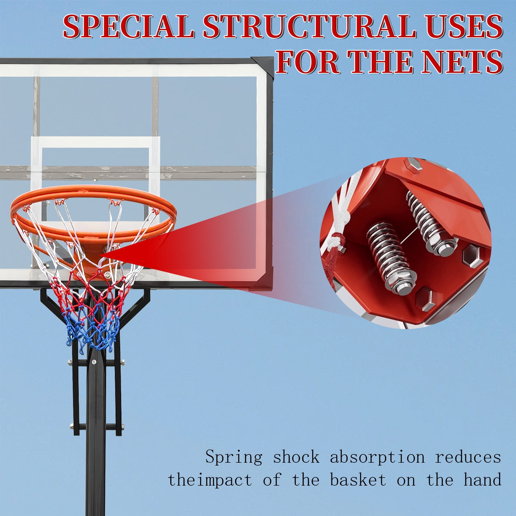 Portable Basketball Hoop, Adjustable Height 8.04 ft to 10.01 ft, 44 inch Backboard with Rebound System, Indoor/Outdoor Goal with Counterweight Bag, Wheels