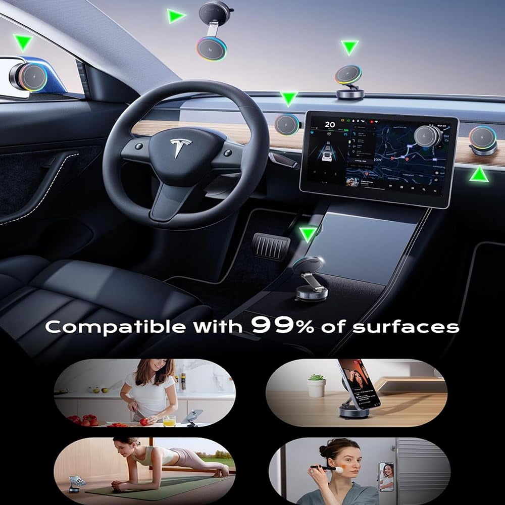 For MagSafe Car Mount Charger[15W Wireless Fast Charging], Car Vacuum Magnetic Phone Holder[120LBS Ultra Suction Cup & 3000gf Magnet ], Adjustable Suction Phone Mount for Your Car for iPhone 17-12