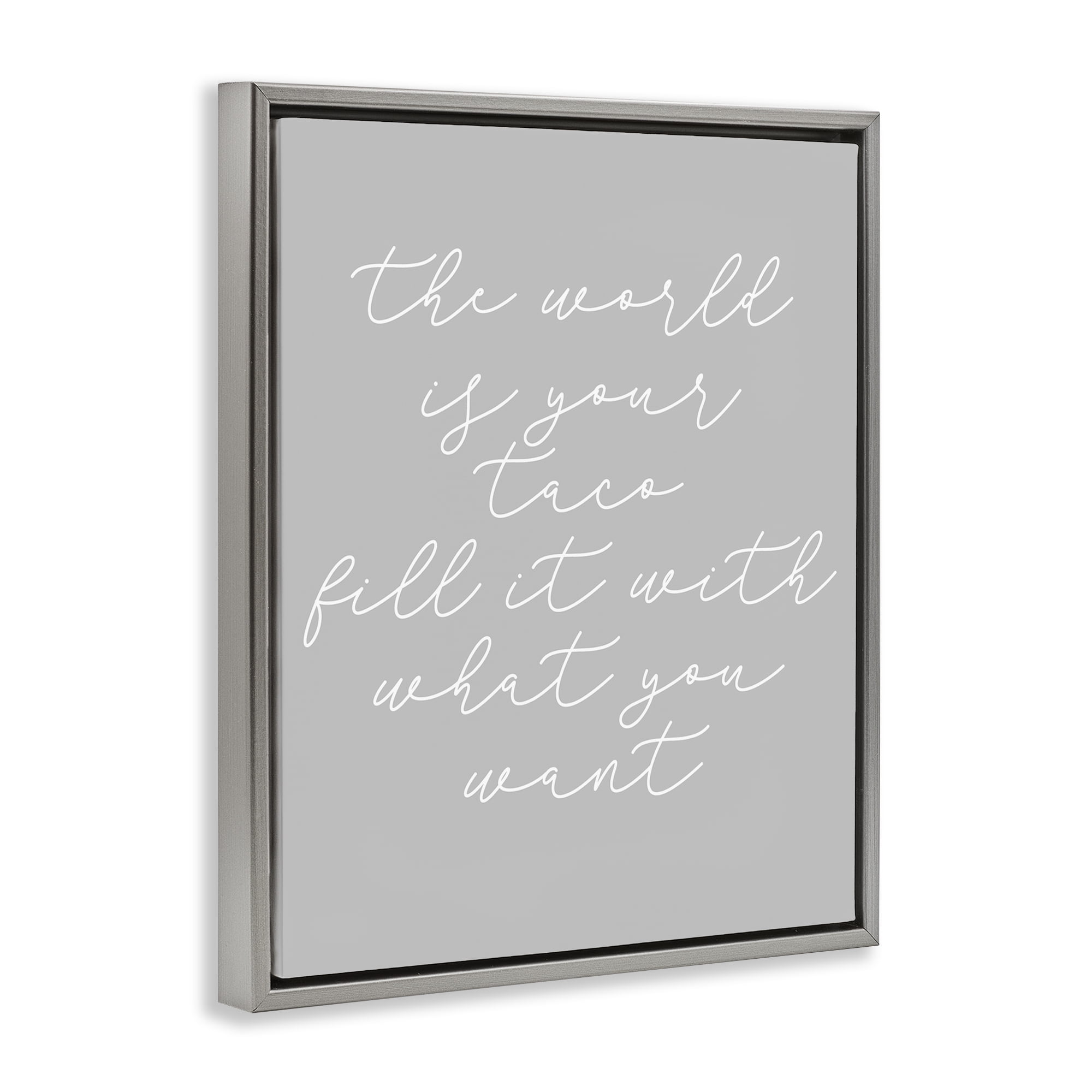 Stupell Industries World Is Your Taco Text & Numbers Painting Gray Floater Framed Canvas Art Print Wall Art, 17 x 21