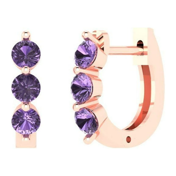 0.48 ct Lever-Back Hoop Earrings for Women | 2.8mm Round Cut Simulated Alexandrite | 14K Rose Gold