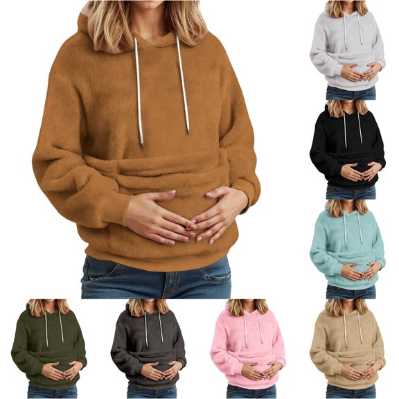 Zijinkuiwen Women Pet Pouch Hoodie Fuzzy Drawstring Long Sleeve Pullover Sweatshirt for Small Cats Kittens Daily Wear Outdoor Walking Travel,Brown,S