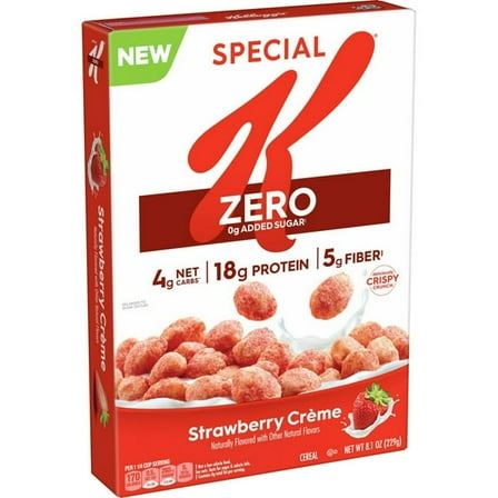Kellogg's Special K Zero Breakfast Cereal, Protein Breakfast, Fiber Cereal, Strawberry Creme, 8.1oz Box (4 Box)