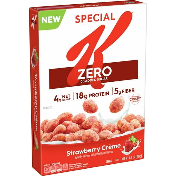 Kellogg's Special K Zero Breakfast Cereal, Protein Breakfast, Fiber Cereal, Strawberry Creme, 8.1oz Box (4 Box)