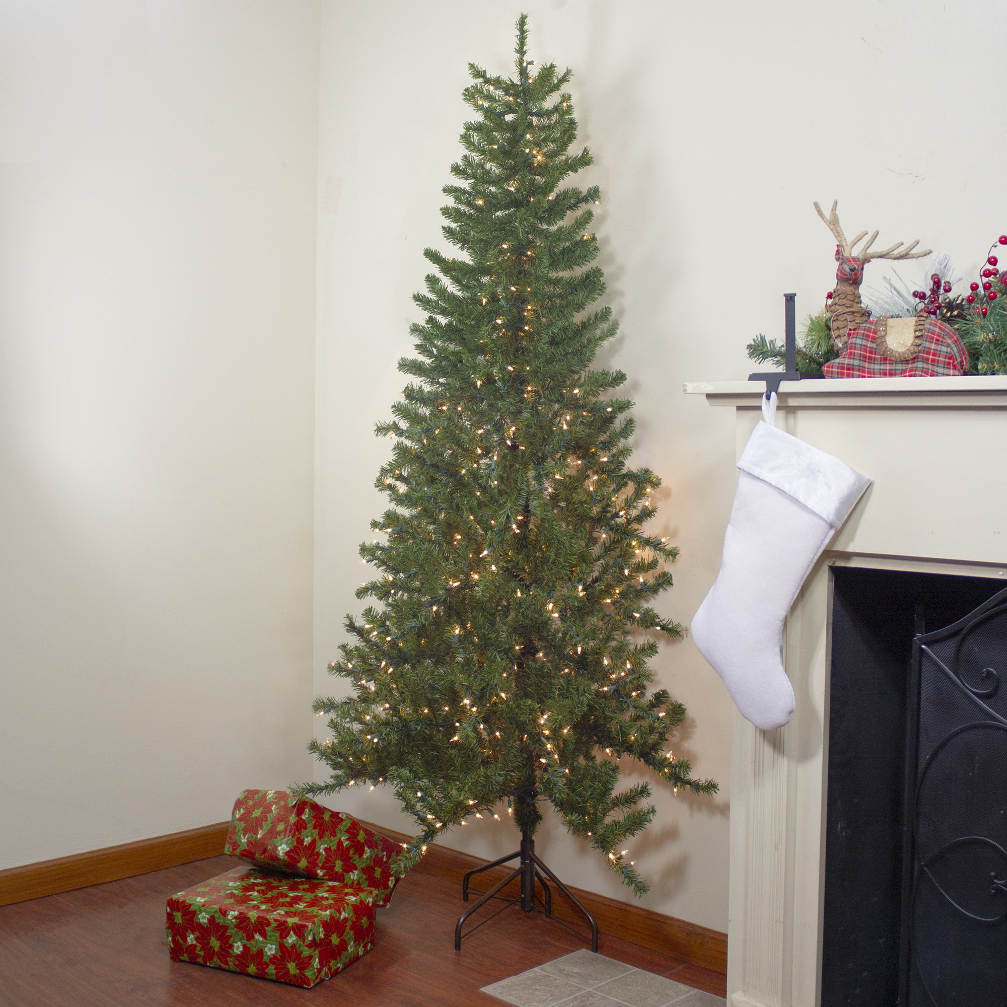 6.5' Pre-Lit Canadian Pine Slim Artificial Christmas Wall Tree Clear