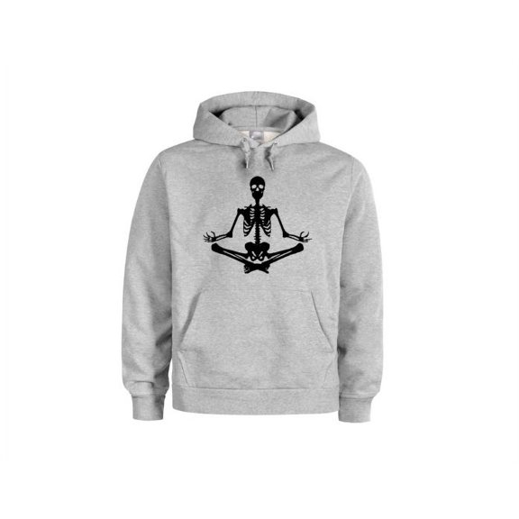 Halloween Apparel, Yoga Bones, Unisex Hoodie, Halloween Hoodie, Skeleton, Men's Halloween, Gift For Her, Skeleton Apparel, Funny Hoodies, Grey (Black Text), LARGE