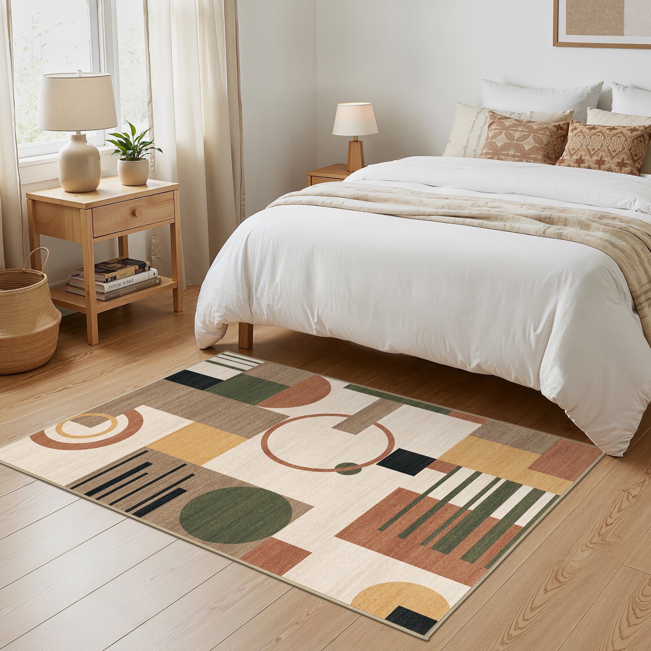 MICGEEK 3x5 Washable Area Rugs for Living Room, Modern Geometric Printed Rug, Vacuum-Friendly, Non Slip Indoor Rug for Bedroom Dining Room Home Decor Carpet, Beige Multi