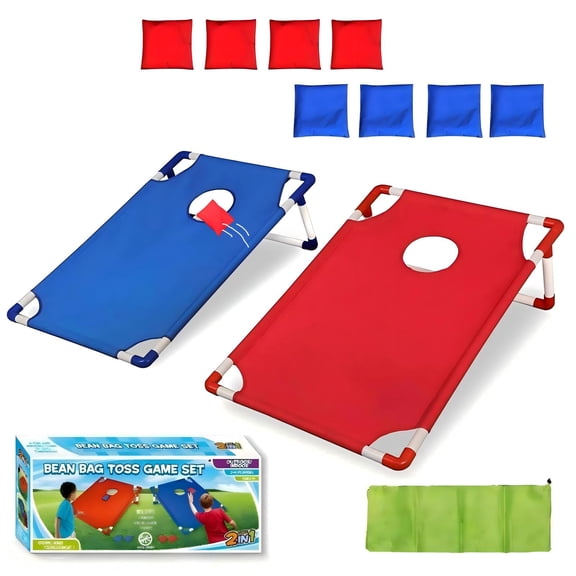Portable Cornhole Set PVC Framed Corn Holes Outdoor Game Set with 2 Cornhole Boards, 8 Cornhole Bean Bags and Carrying Case, Camping Games Indoor Outdoor for Kids, Travel Camping Accessory