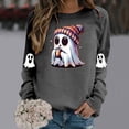 thumbnail image 2 of WEIWEN Halloween Sweatshirts for Women Cute Ghost Drinking Coffee Sweaters Pumpkin Printed Fall Outfits for Women Long Sleeve Shirts Women's Clothing Womens Tops Grey, XL, 2 of 5