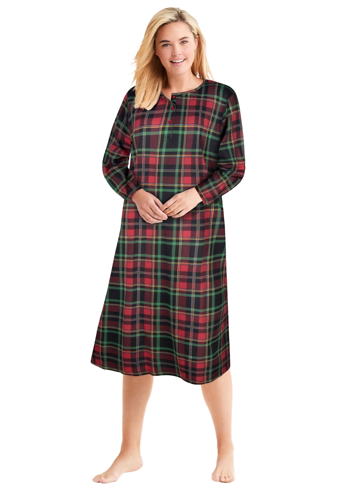 Dreams & Co. Women's Plus Size Long-Sleeve Henley Print Sleepshirt ...