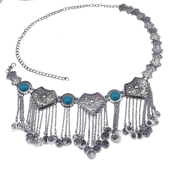 Belly Dance Waist Chain Gypsy Tribal Long Coin Tassel Ethnic Metal Waist Belly Chain Belts Body Jewelry
