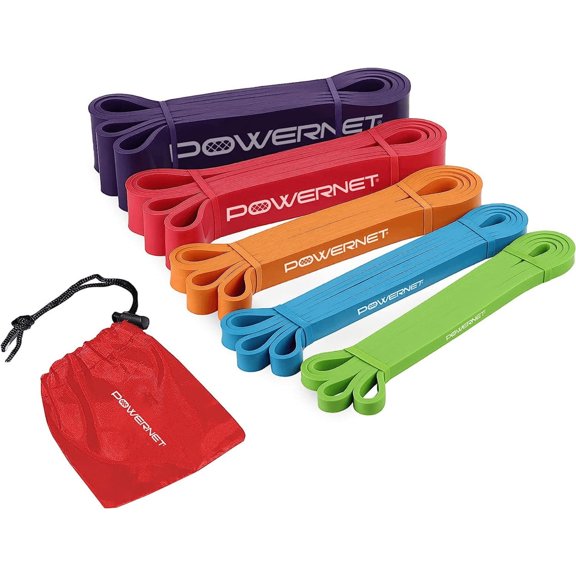 PowerNet Resistance Exercise Bands, Heavy-Duty Color-Coded Resistance Bands, Workout Equipment for Home Gym, Progressive Elastic Bands for Stretching & Training
