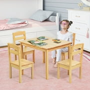 Gymax Kids 5 Piece Table Chair Set Pine Wood Children Play Room Furniture Natural