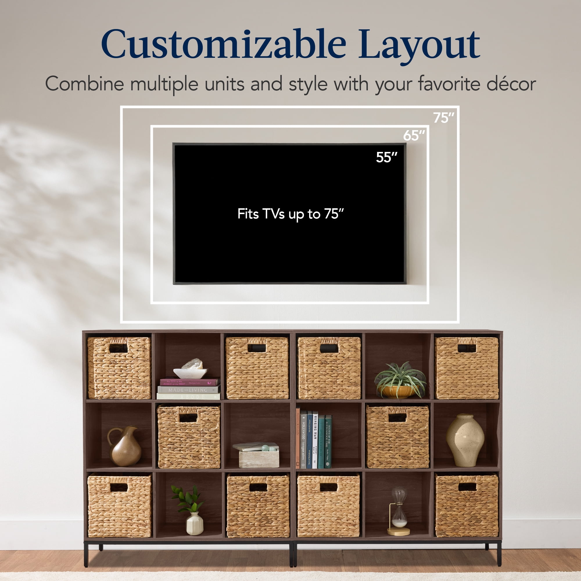 Best Choice Products Elevated 9-Cube Storage Organizer, 11in Shelf, Bookcase, Display Shelf, w/ Metal Legs  Walnut