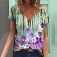thumbnail image 1 of Hauts d'Été Grande Taille Femmes Décontracté Femmes Été Blouse Imprimée T-Shirts Décontractés Col en V Manches Courtes T-Shirts Hauts Col en V T-Shirt Femmes en Liquidation, 1 of 5
