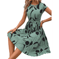 thumbnail image 2 of Vestido Floral para Invitada de Boda, Cuello Redondo, Corta, Cintura Anudada, Midi, Fluido, Estilo Bohemio, para Playa Verde M, 2 of 8