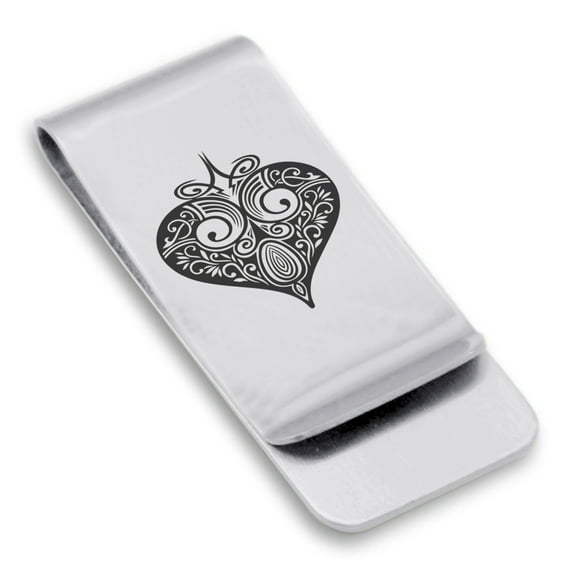 Stainless Steel Heart Card Suit Classic Slim Money Clip Credit Card Holder
