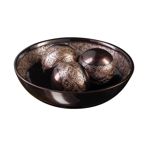 Creative Scents Dublin Brown Decorative Bowl with Orbs Set - Centerpiece Table Decorations - Coffee Table Decor - Home Decoration