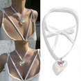 thumbnail image 2 of Big Heart Pendant Necklace Boho Knotted Bowknot Silk Ribbon Adjustable Chain--Black-Product code 43260 Black, 2 of 5