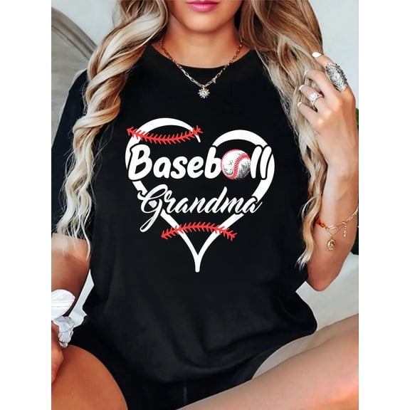 Proud Baseball Grandma Heart T-Shirt casual short sleeve crew neck cotton tee tops for women