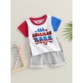 thumbnail image 3 of Wassery Baby Boys Girls Fourth of July Outfits Short Sleeve Letter Print Contrast Color Tops + Shorts Set 6M 12M 18M 24M 2T 3T Infant Girl Boy Summer Casual Clothes for Independence Day, 3 of 9