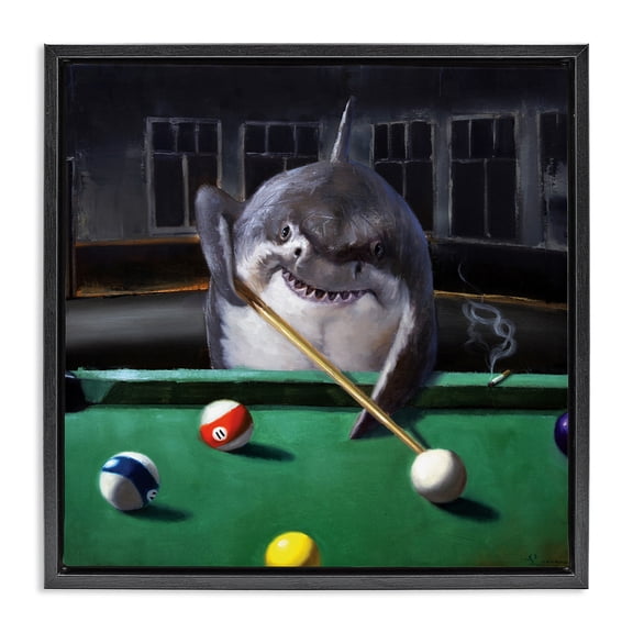 Stupell Industries Contemporary Pool Shark Animal Pun Black Floating Frame Canvas Art, 18 x 18, by Lucia Heffernan