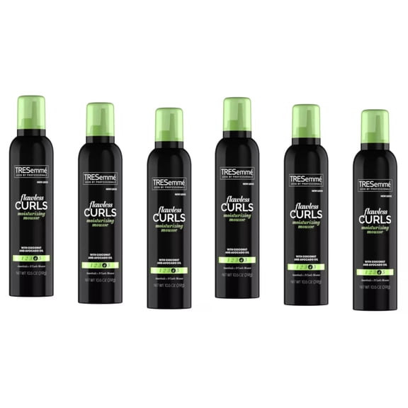 TRESemme Flawless Curls Moisturizing Mousse with Coconut and Avocado Oil Level 4 Hold Curl Defining Hair Styling Foam 10.5 oz (Pack of 6)