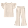 thumbnail image 2 of Amidoa Girls Summer 2 Piece Outfits Kids Ruffle Sleeve T-Shirt and Cute Casual Pants Clothing Sets Beige Size 4T, 2 of 5