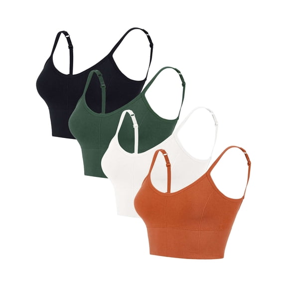 BadPiggies 4-Pack Women's Comfy Wirefree Seamless Bra Adjustable Cami Lounge Bra Padded Bralettes Longline Pullover Sleep Bras, L/XL