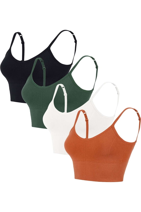 BadPiggies 4-Pack Women's Comfy Wirefree Seamless Bra Adjustable Cami Lounge Bra Padded Bralettes Longline Pullover Sleep Bras, L/XL