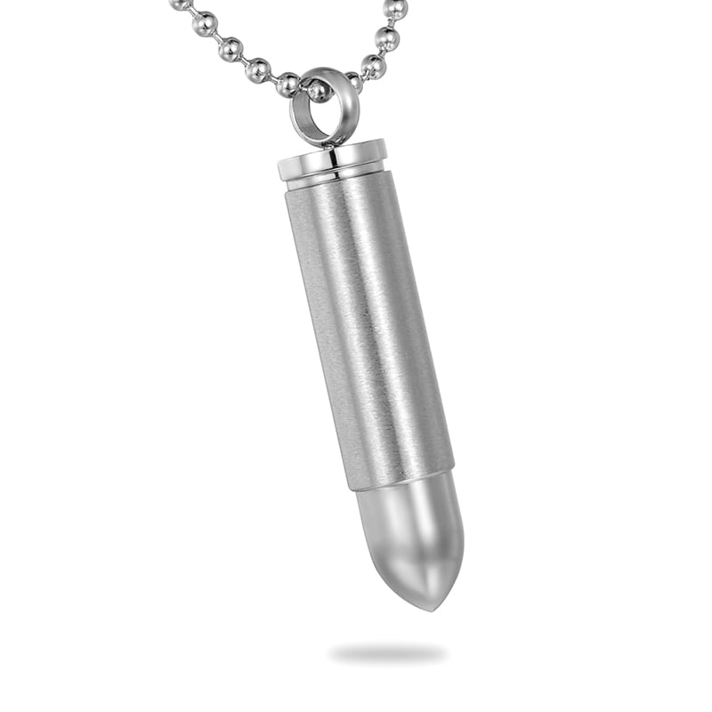 Silver Bullet Cremation Jewelry for Men Keepsake Memorial Urn Necklace for Friend/Family/Pet