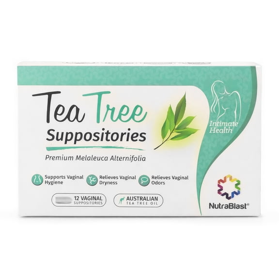 NutraBlast Tea Tree Oil Suppositories, Feminine Hygiene Freshness Support, 12 Count, Made in USA