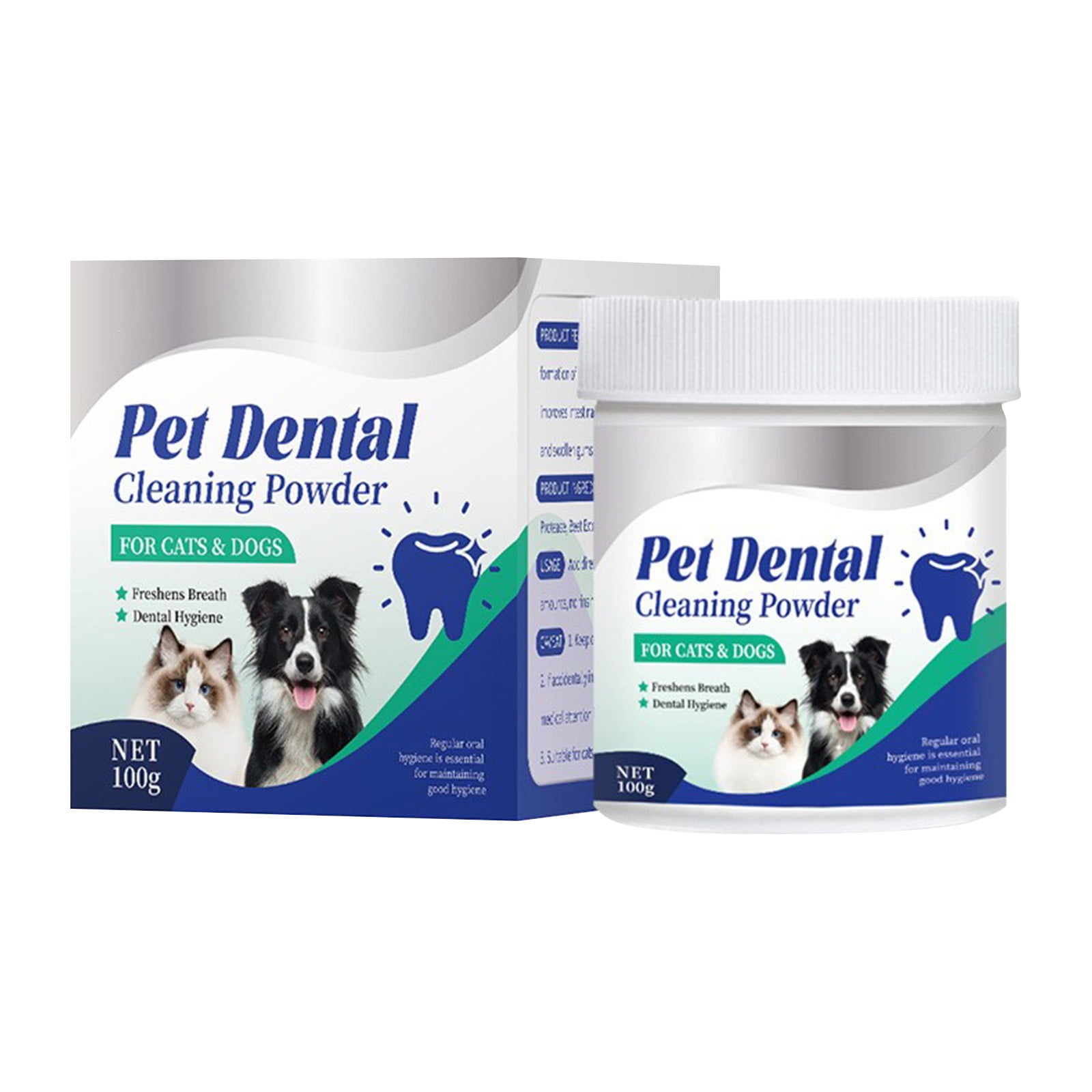 Jellico Pet Dental Cleaning Powder Oral Care Bad Breath Remover With Spoon, 100G, A Beef Flavor Dental Powder For Dogs & Cats, Includes Measuring Spoon, Pet Oral Hygiene Powder