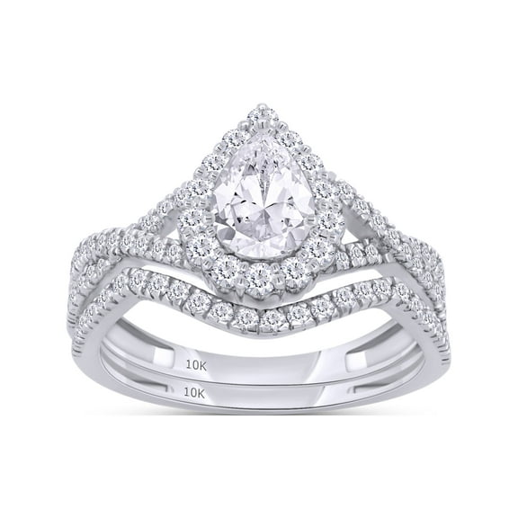 1 1/10 Carat Pear & Round Shape IGI Certified Lab Grown Diamond Halo Infinity Bridal Set Engagement Ring For Women In 10K Solid White Gold Jewelry (1.10 Cttw) - 5