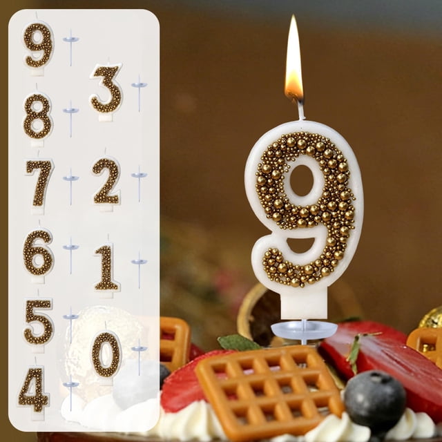 Dianli Party Candles Cake Decor Gold Macaron Pearl Number Birthday Party Candles Decorative Cake Toppers Children Birthday Celebration Cake Decorations