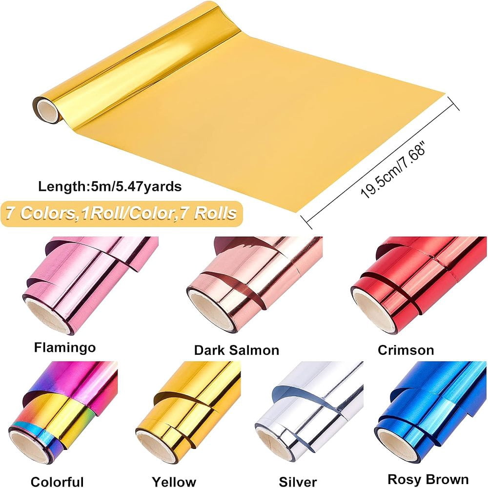 7Rolls 7 Colors PET Heat Transfer Sheets Mixed Color 195mm 7 colors 1roll/color 7rolls
