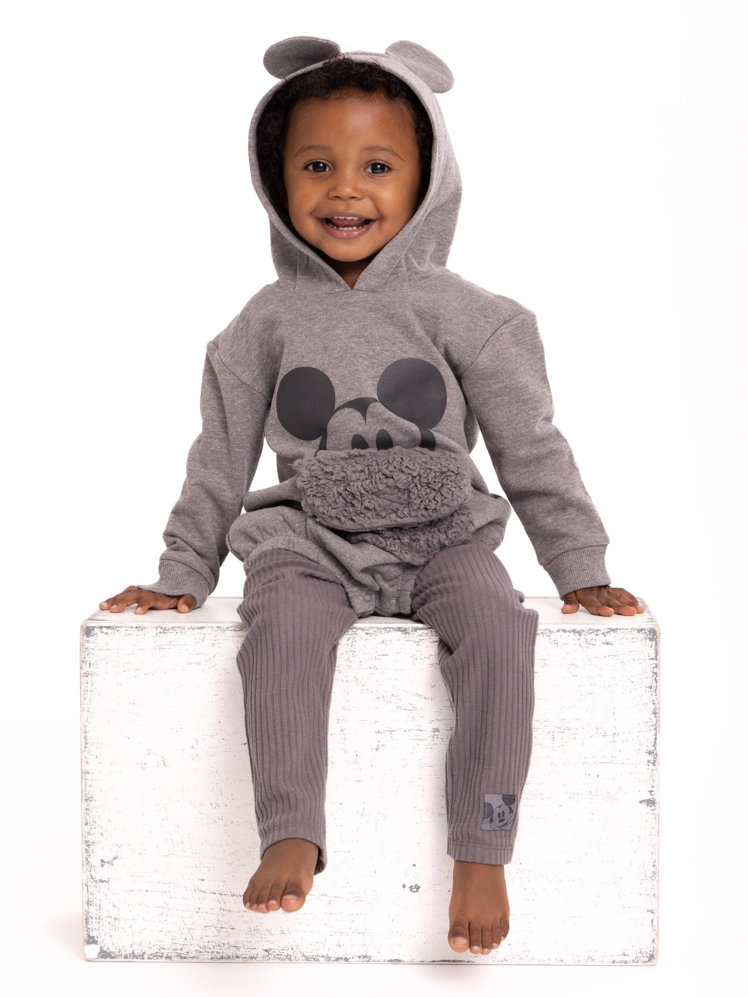 Disney Mickey Mouse Newborn Baby Boys Hooded Bodysuit and Pants, 2-Piece Outfit Set, Sizes 0/3 Months - 24 Months