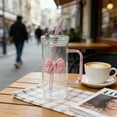 thumbnail image 5 of 14 Oz Glass Tumbler with Handle, Lid, Glass Straw and Detachable Butterfly Charm, for Iced Drinks and Beverages at Home or Office(Pink), 5 of 7