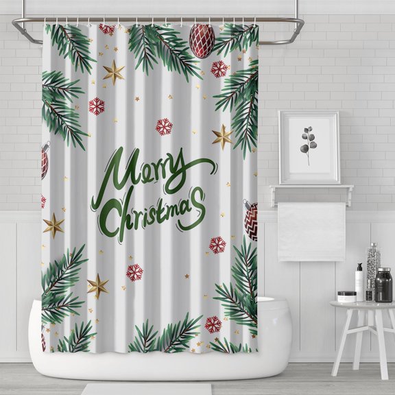 Shower Curtain for Bathroom Christmas Snowflake Triangle Tree Shower Curtains Durable Funny Shower Curtain Hooks Included,72x72Inch
