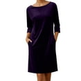 thumbnail image 3 of QATAINLAV Velvet Dress for Women Casual Crew Neck Long Sleeve Dresses Elegant Loose Fit Cocktail Party Maxi Dress with Pockets, Purple, S, 3 of 10