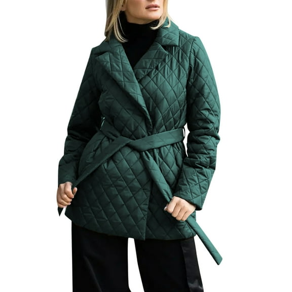 HTNBO Women's Hooded Winter Quilted Wrap Coat with Belt, Mid-Long Warm Padded Down Puffer Jacket Elegant Overcoat