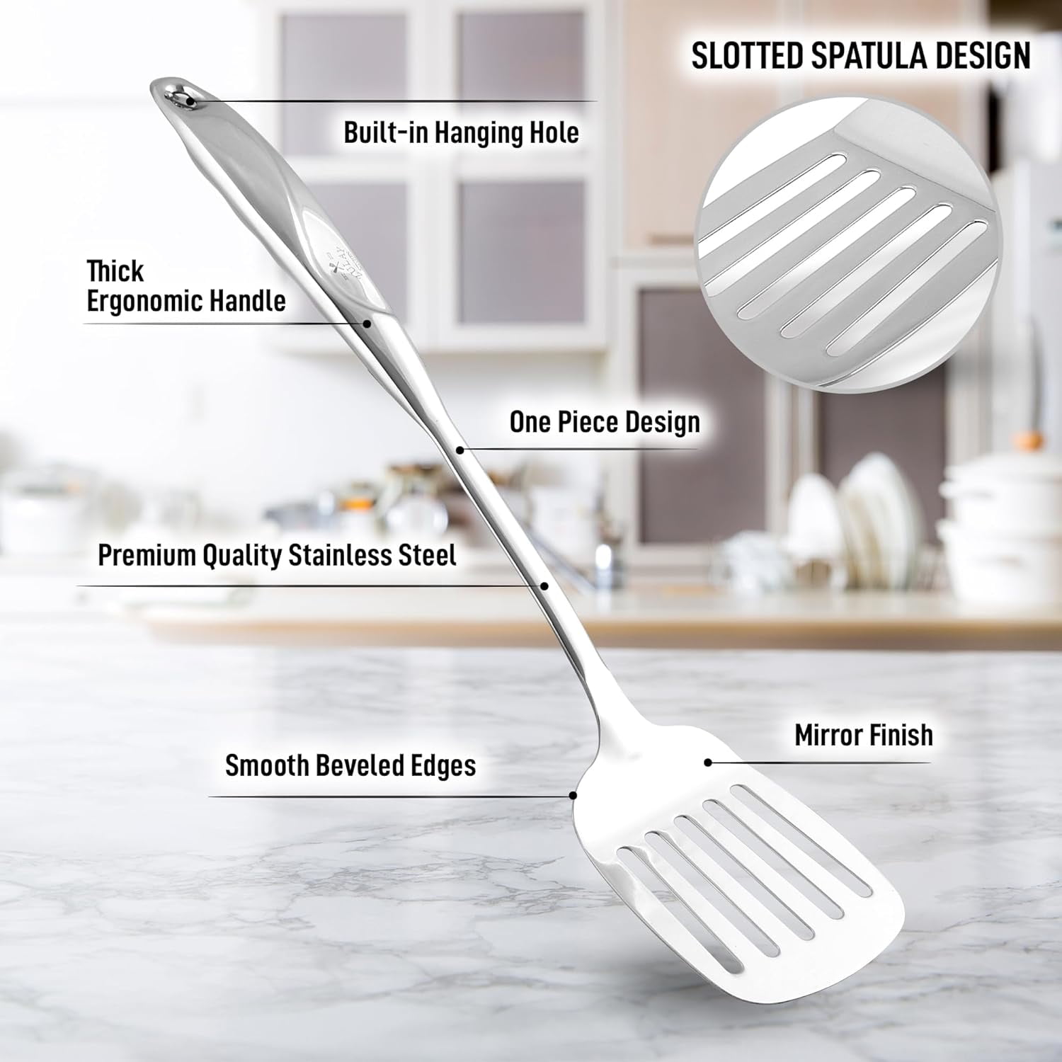 Zulay Kitchen Large Stainless Steel Slotted Skimmer Spoon - 14.5