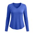 thumbnail image 4 of Women Tops V Neck Loose Fit Solid Color Pullover Top Sporty Long Sleeve Shirt with Curved Hem for Yoga Fitness Daily Outing Wear, 4 of 7