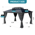 thumbnail image 2 of Dextrus 10' x 12' Hardtop Gazebo, Double Roof Polycarbonate Canopy, Outdoor Shelter with Mosquito Netting & Privacy Curtains, Heavy-Duty Metal Frame for Patio, Backyard, Deck and Lawn, Gray, 2 of 10